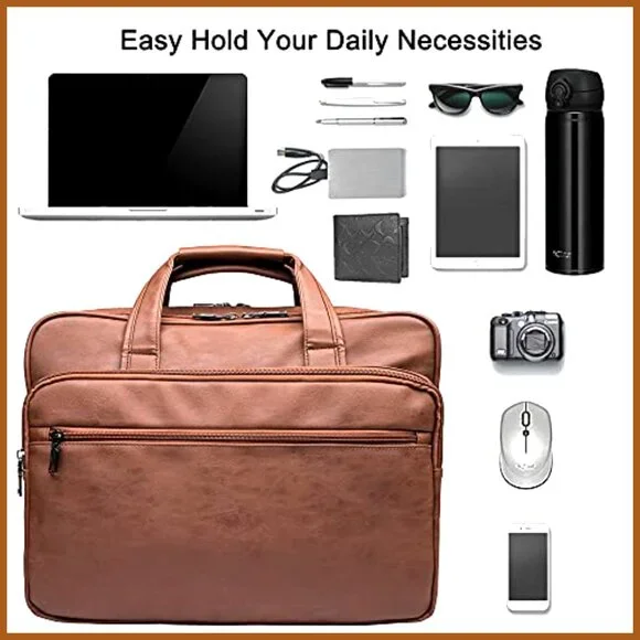 PU Leather Messenger Briefcase, 17.3 Inch Laptop Bag with Multi-Compartment
